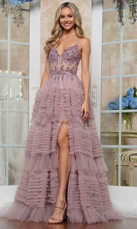 Colors Dress 3515 - See-Through Corset V-Neck Prom Dress