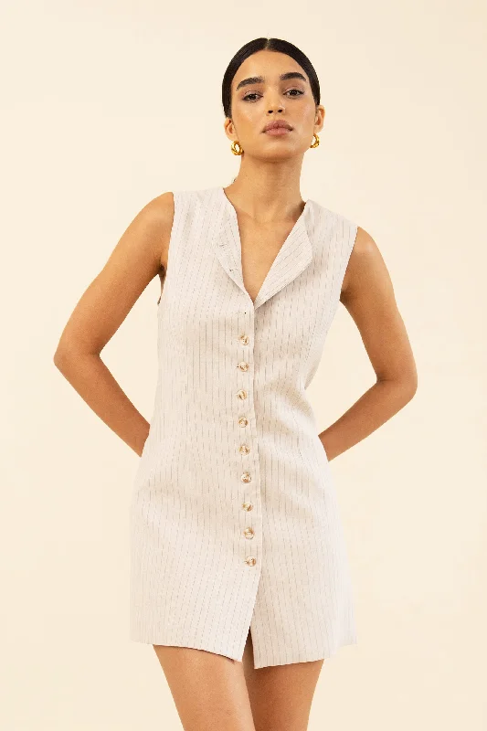 OLIVIA DRESS - OAT PINSTRIPE