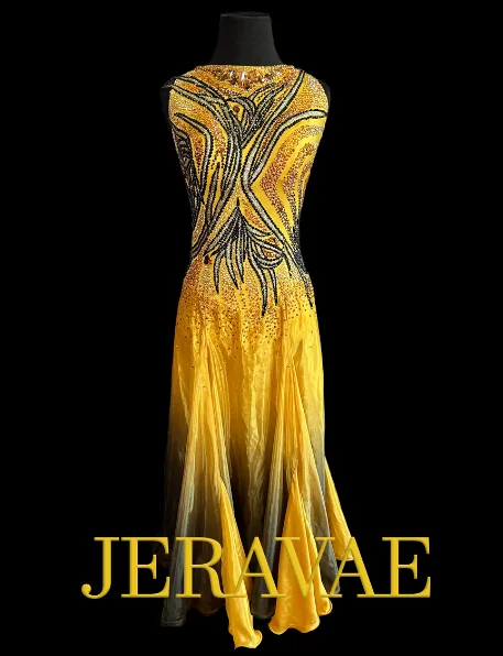 Resale Artistry in Motion Gold to Black Ombré Ballroom Dress with Organza Skirt and Glitter Accents Sz S Smo153 Resale Artistry in Motion Gold to Black Ombré Ballroom Dress with Organza Skirt and Glitter Accents Sz S Smo153