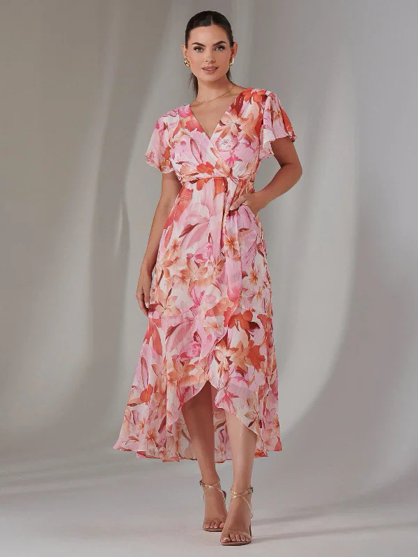 Petite High Low Midaxi Dress, Pink Floral