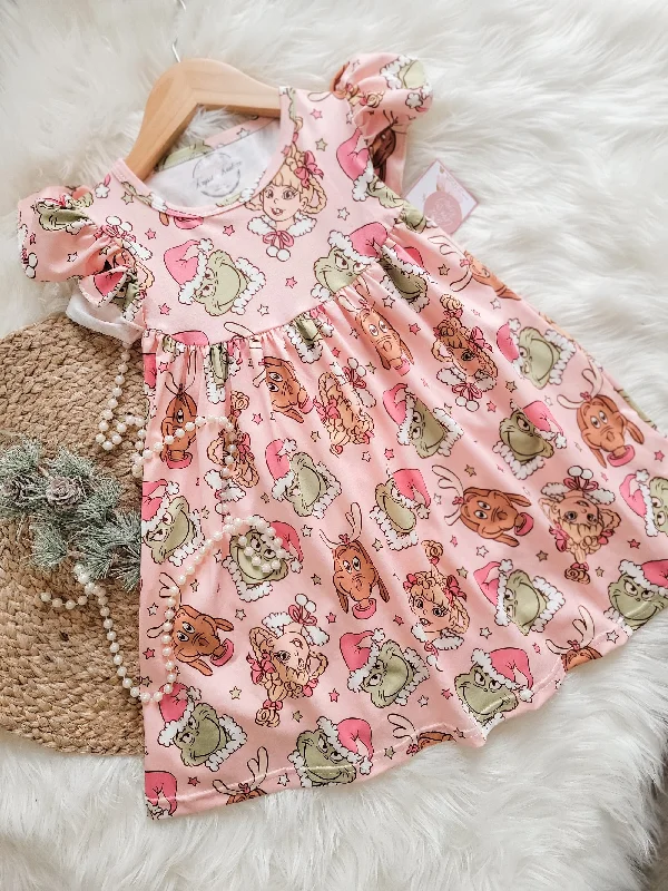 Christmas Girl Fun Character Dress - Pink Cindy Lou