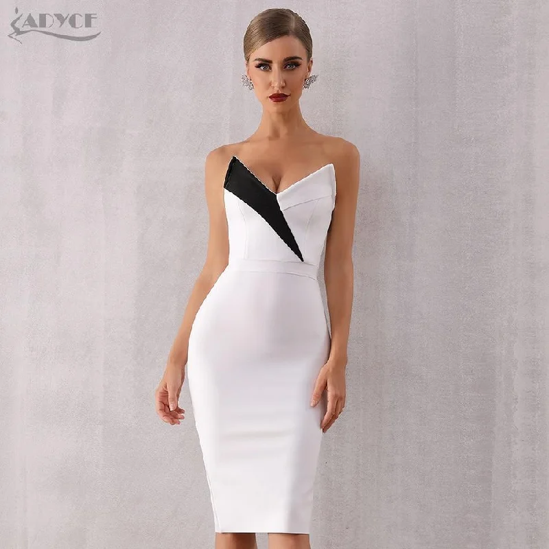ADYCE Sexy Sleeveless V Neck Elegant Celebrity Evening Party Runway Dress - Y4333