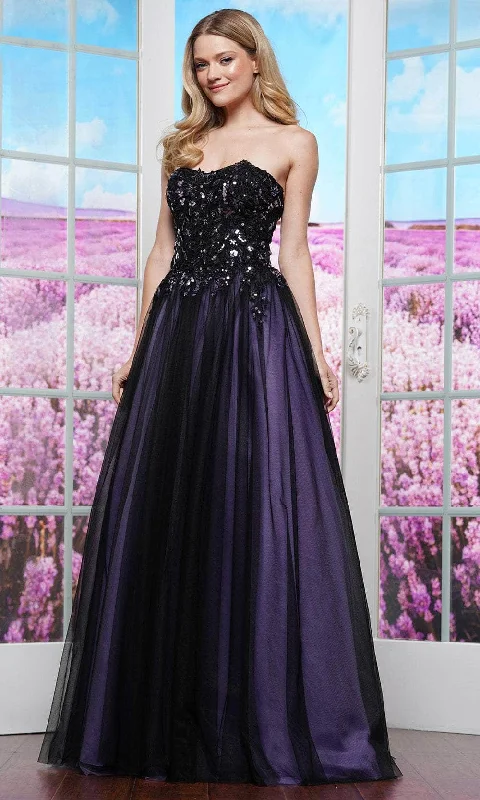 Colors Dress 3495 - Strapless Lace Applique Ballgown