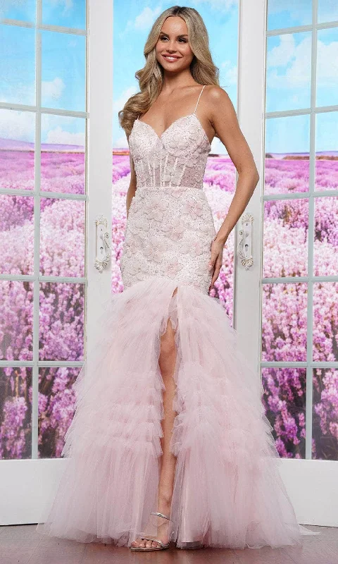 Colors Dress 3465 - Slit Sheer Corset Bodice Prom Gown