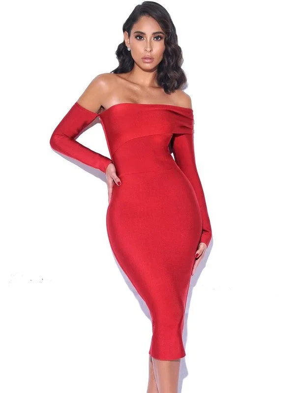 Charlotte Off Shoulder Long Sleeve Bandage Dress