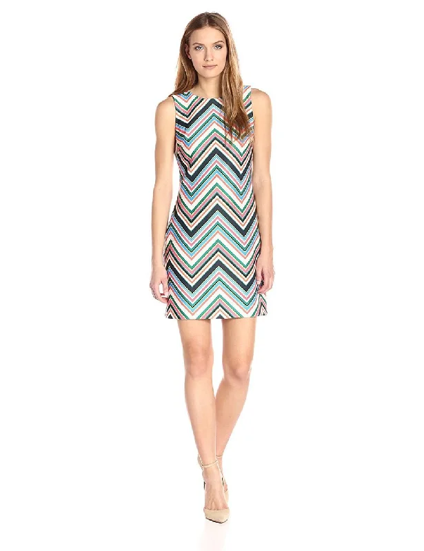 Taylor - 8878MSC Sleeveless ZIgzag Print Multi Colored Sheath Dress