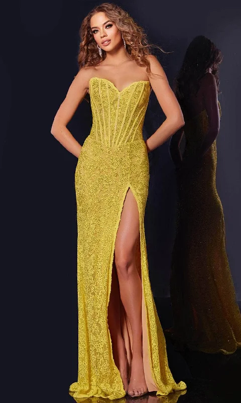 Jovani 43093 - High Slit Applique Prom Dress