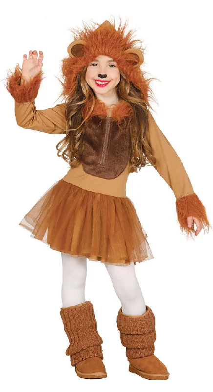 Girls Lion Fancy Dress Jungle Zoo Animal Halloween Costume