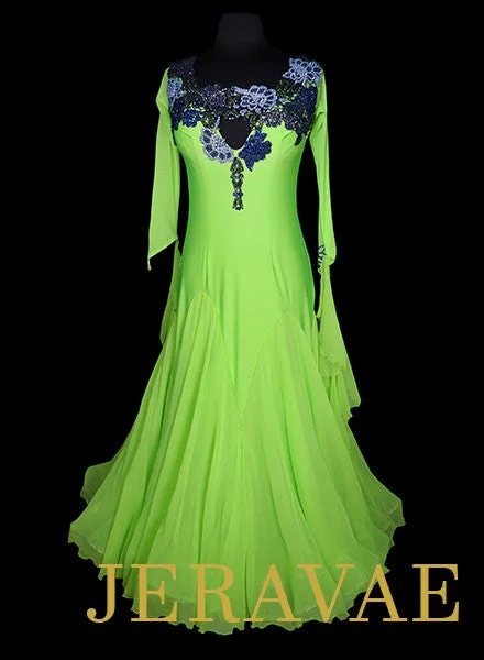 Neon Lime Green Ballroom Dress With Swarovski Stone Lace Detail SMO058 sz Large/X large Neon Lime Green Ballroom Dress With Swarovski Stone Lace Detail SMO058 sz Large/X large