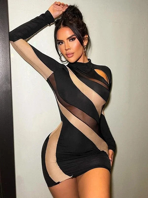 Black w/ Sheer Cut Out Mini Cocktail Evening Dress