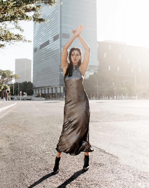 Jenna Halterneck Dress | Gun Metal