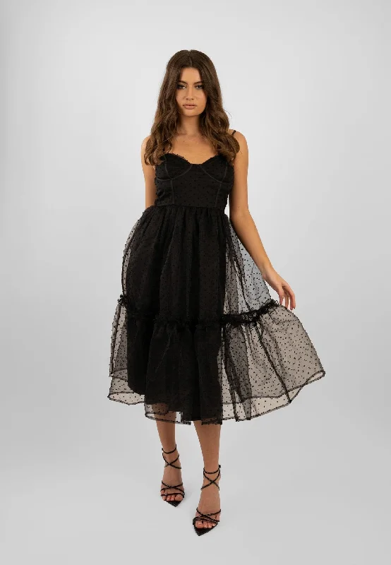 Carla Black Mesh Midaxi Dress - Flowy & Fun