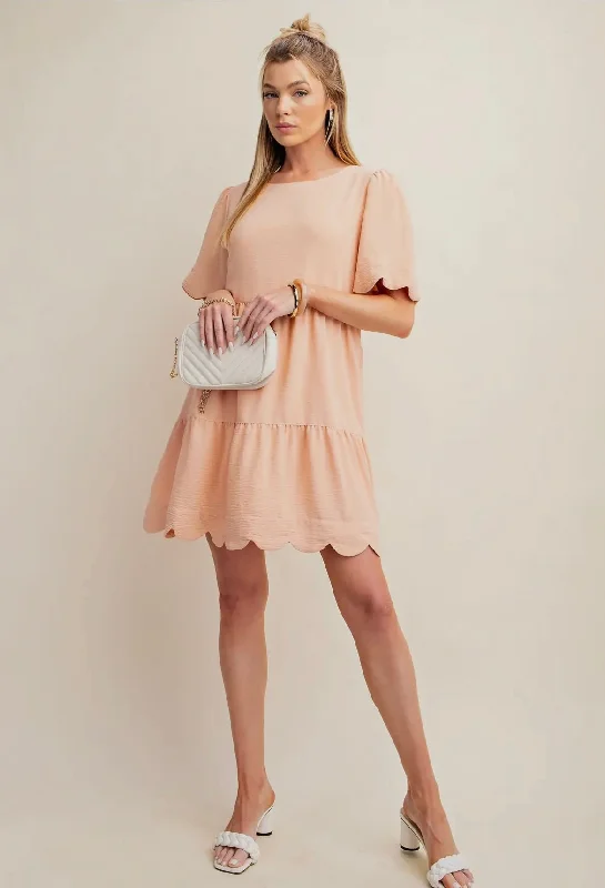 Sweet Linen Effect Babydoll Dress with Puff Sleeves and Back Zipper