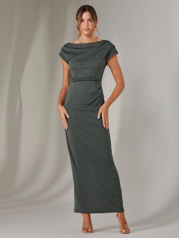 Asymmetrical Bodycon Midaxi Dress, Khaki
