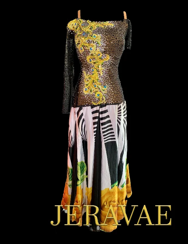 Resale Artistry in Motion Smooth Ballroom Dress with Black Mesh, Yellow Lace Applique, Satin Chiffon Inserts, and Swarovski Stones Sz S Smo116 Resale Artistry in Motion Smooth Ballroom Dress with Black Mesh, Yellow Lace Applique, Satin Chiffon Inserts, and Swarovski Stones Sz S Smo116