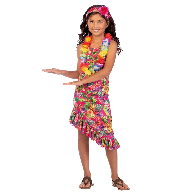 Girls Pink Hawaii Hula Hawaiian Dress Costume
