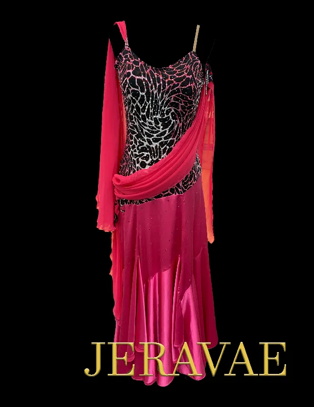 Hot Pink Standard Dress with Pink Ombre Zebra Print Top, Attached Floats, and Swarovski Stones Sz S/M Smo118 Hot Pink Standard Dress with Pink Ombre Zebra Print Top, Attached Floats, and Swarovski Stones Sz S/M Smo118