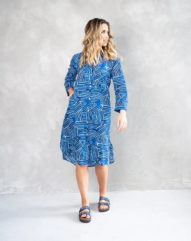 Olivia Dress | Cotton Voile Blue & White