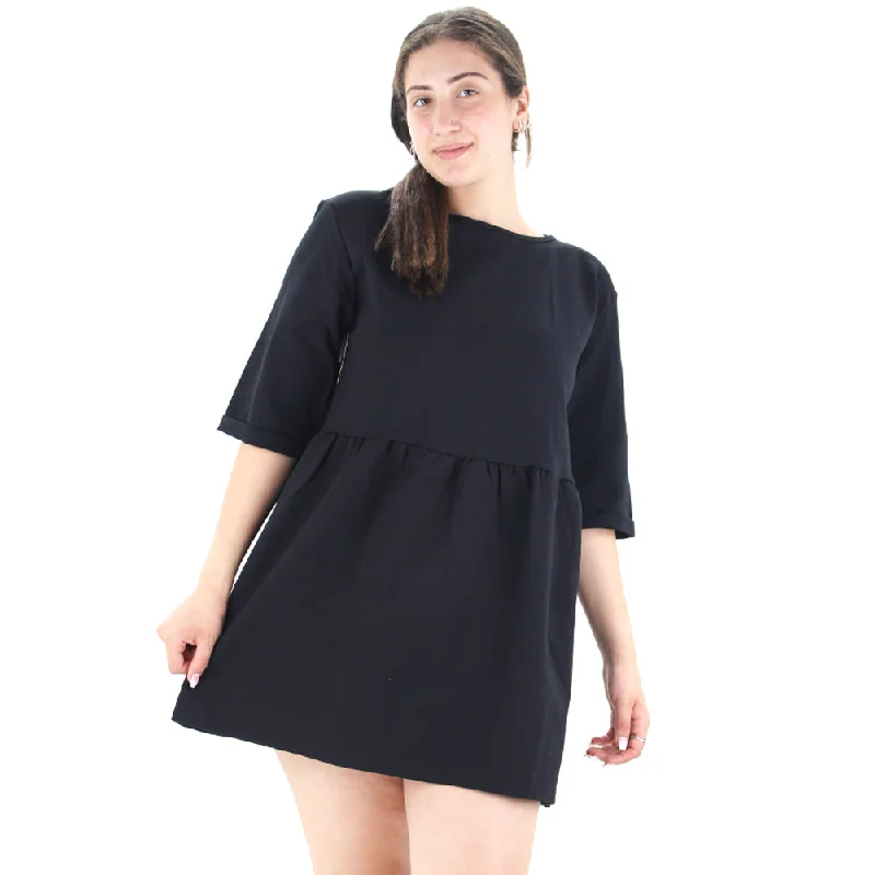 Women's Solid Mini Dress,Black Chic Bohemian Mini Dress