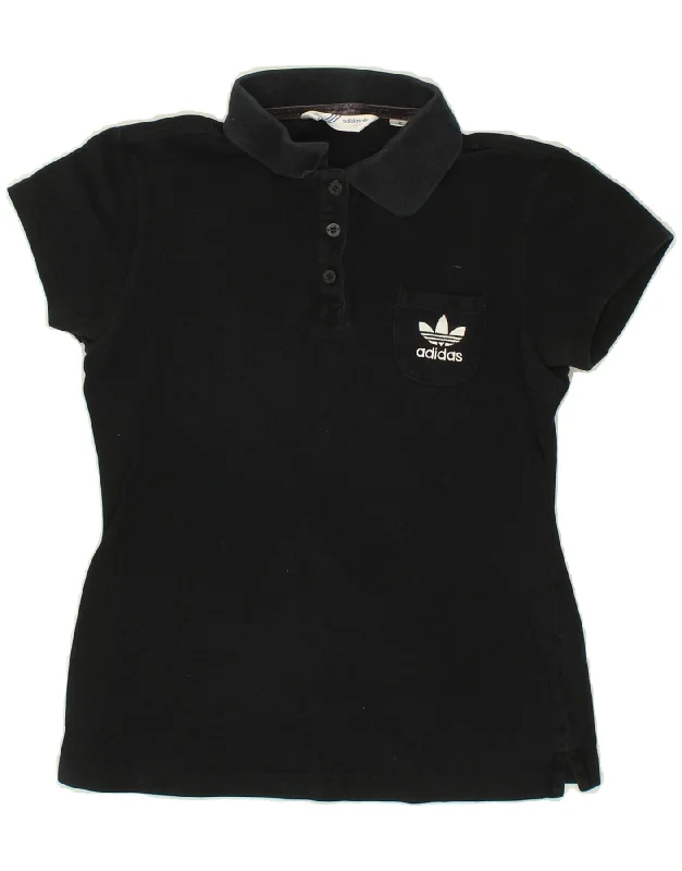 ADIDAS Womens Polo Shirt EU 40 Medium Black Cotton Elegant Draped Short Shirt