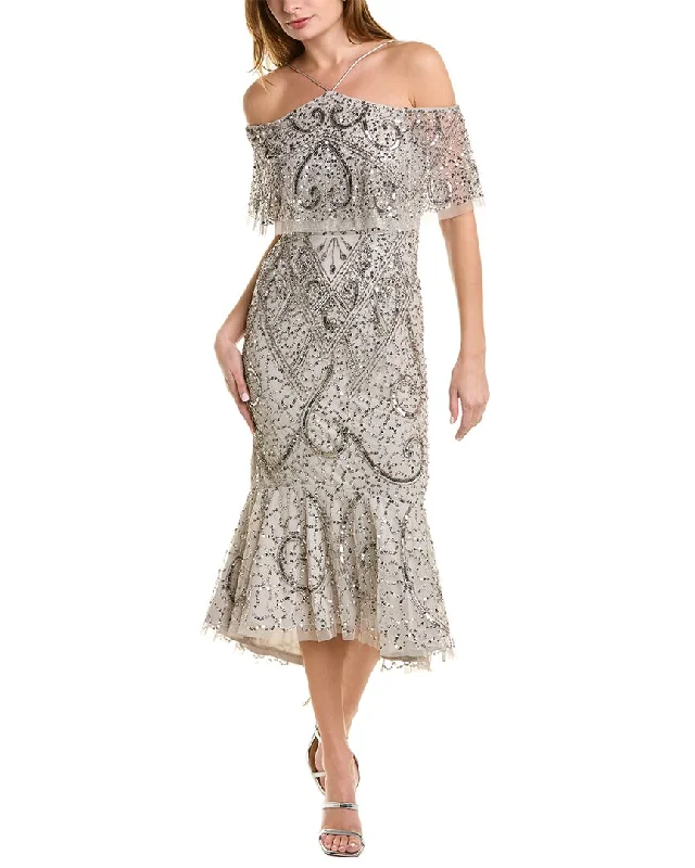 Aidan Mattox Off-Shoulder Midi Dress Elegant Pleated Detail Midi Dress
