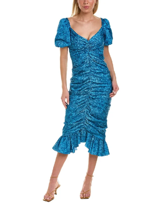 AMUR Alize Ruched Midi Dress Elegant Satin Midi Dress