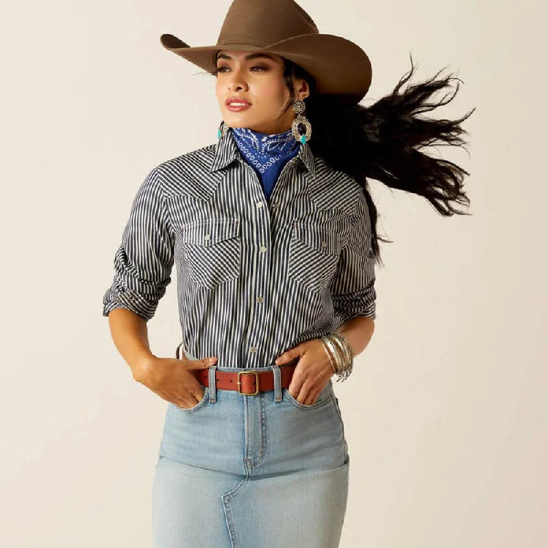 Ariat P30418 Women's Railroad Stripe Western Shirt Comfortable Fitted Short Sleeve
