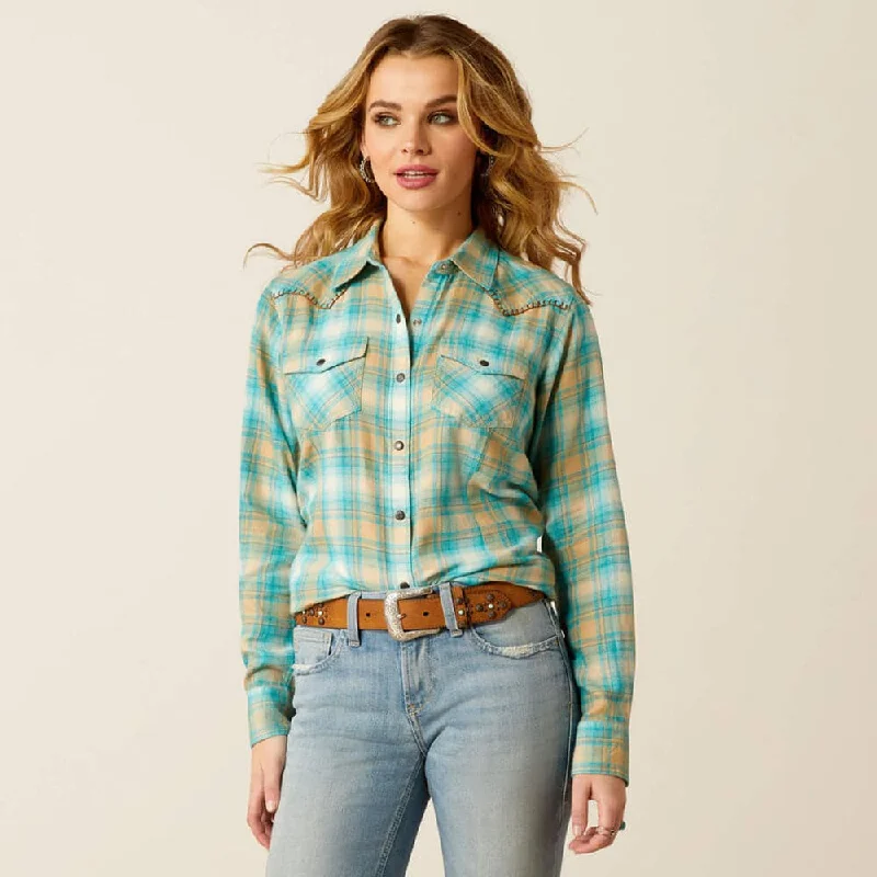 Ariat P30419 Women's Roping Plaid Western Shirt Stylish Crew Neck Shirt