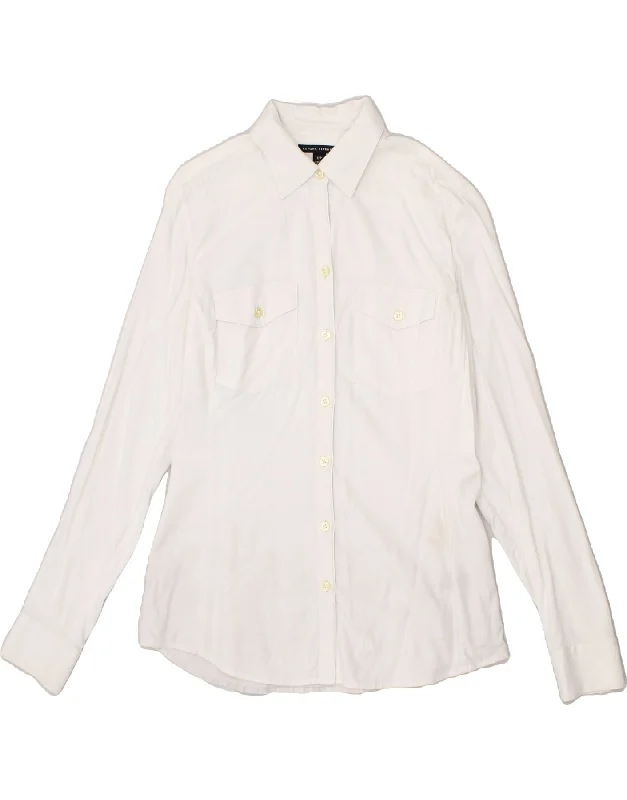 BANANA REPUBLIC Womens Shirt UK 10 Small White Cotton Chic Silk Short Sleeve Shirt