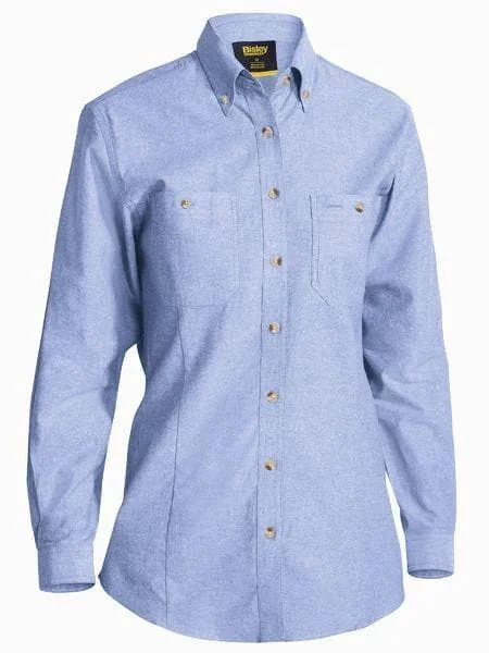 Bisley Women's Long Sleeve Chambray Shirt (BL6407) Chic V-Neck Short Blouse