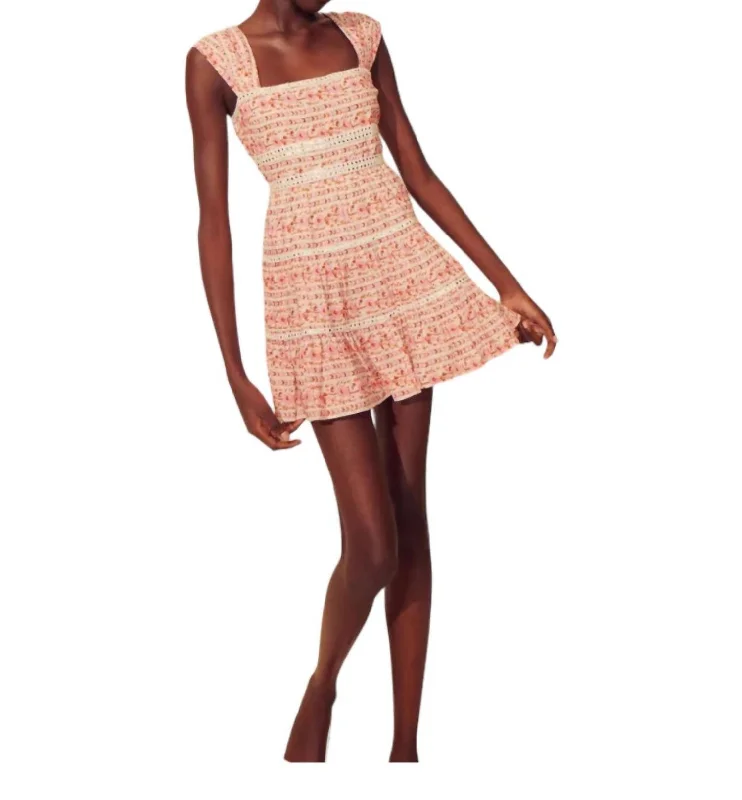 Campbell Mini Dress In Bellini Print Chic Pleated Mini Dress