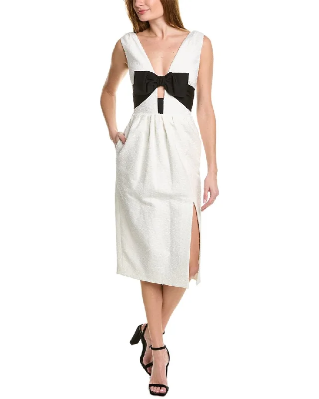 Carolina Herrera Bow Linen-Blend Midi Dress Stylish Vintage Midi Dress