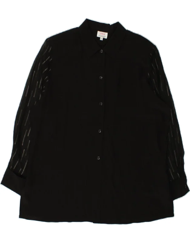 CHERIE Womens Shirt IT 48 XL Black Silk Soft Flowing Short Shirt