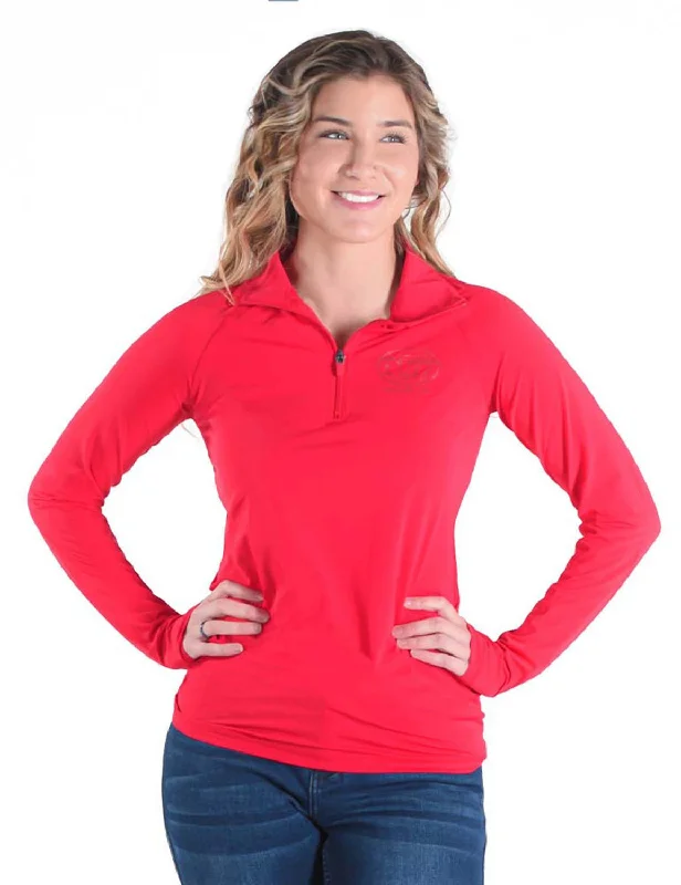Cowgirl Tuff Womens Cooling UPF Bright Red Nylon L/S Shirt Casual Button-Up Short Tee Cowgirl Tuff Womens Cooling UPF Bright Red Nylon L/S Shirt Casual Button-Up Short Tee