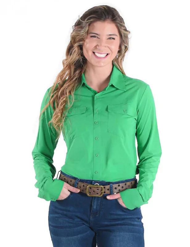 Cowgirl Tuff Womens Cooling UPF Button Up Money Green Nylon L/S Shirt Fashionable Tied Short Sleeve Cowgirl Tuff Womens Cooling UPF Button Up Money Green Nylon L/S Shirt Fashionable Tied Short Sleeve