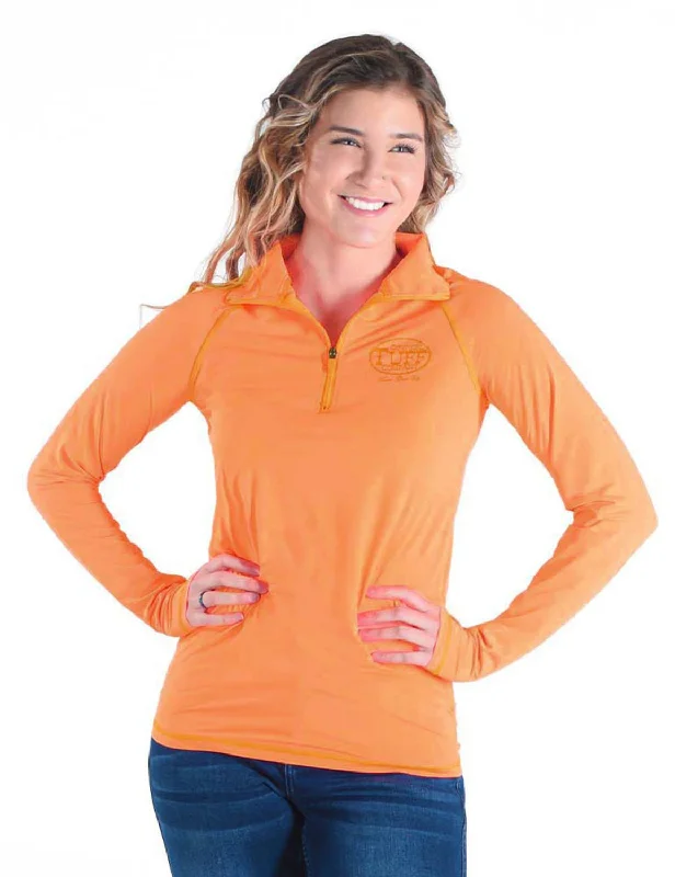 Cowgirl Tuff Womens Cooling UPF Tangerine Nylon L/S Shirt Fashionable Tied Short Sleeve Cowgirl Tuff Womens Cooling UPF Tangerine Nylon L/S Shirt Fashionable Tied Short Sleeve