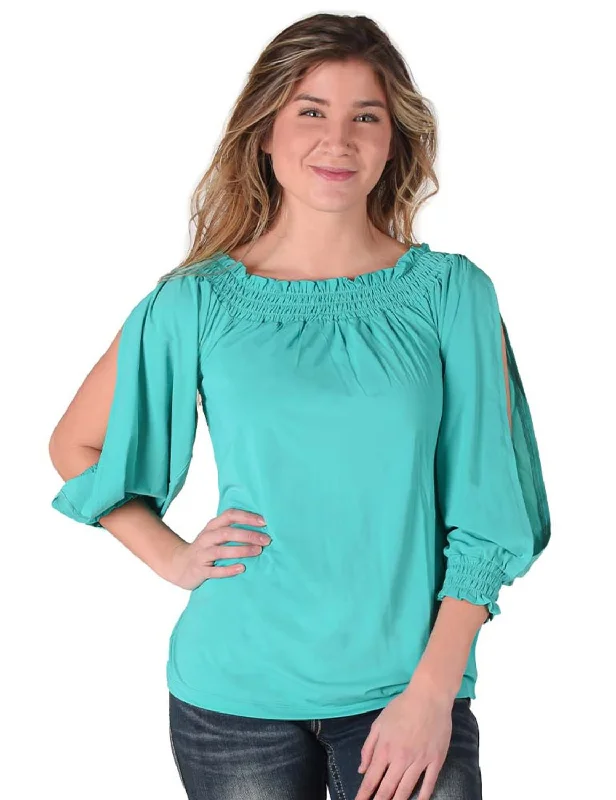 Cowgirl Tuff Womens Flowy Cooling UPF Turquoise Nylon L/S Shirt Comfortable Short Sleeve Tee Cowgirl Tuff Womens Flowy Cooling UPF Turquoise Nylon L/S Shirt Comfortable Short Sleeve Tee