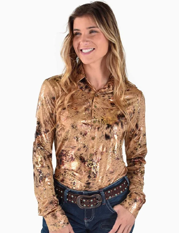 Cowgirl Tuff Womens Mid-Weight Leopard Tan Polyester L/S Shirt Relaxed Cotton Short Shirt Cowgirl Tuff Womens Mid-Weight Leopard Tan Polyester L/S Shirt Relaxed Cotton Short Shirt
