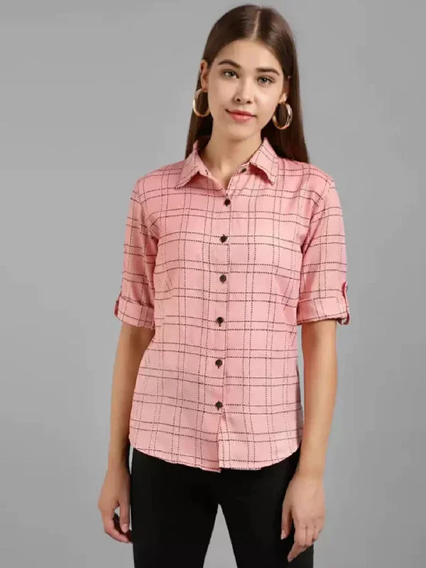 TANDUL  Women Regular Fit Checkered Formal Shirt Cozy Summer Short Shirt