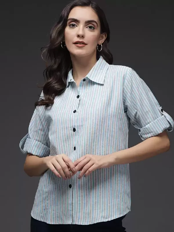 TANDUL  Women Regular Fit Printed Button Down Collar Formal Shirt Cozy Loose Fit Short Sleeve