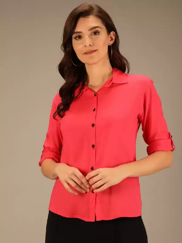 TANDUL  Women Regular Fit Solid Spread Collar Casual Shirt Stylish Crew Neck Shirt