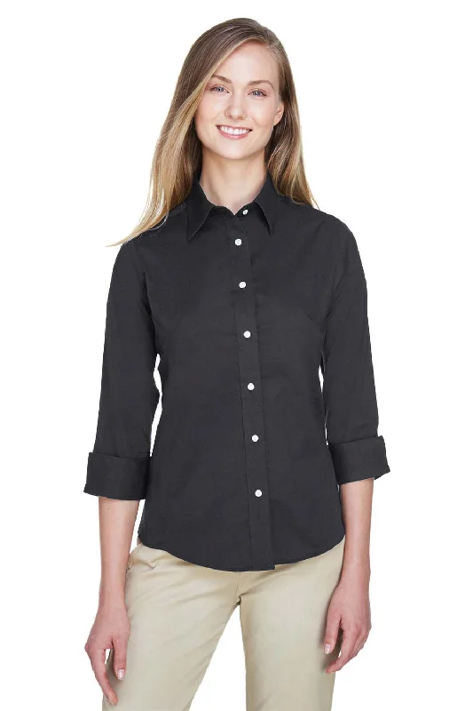 Devon & Jones Womens Perfect Fit 3/4 Sleeve Button Down Shirt - Black Fashionable Tied Short Sleeve Devon & Jones Womens Perfect Fit 3/4 Sleeve Button Down Shirt - Black Fashionable Tied Short Sleeve