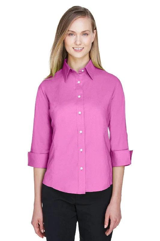 Devon & Jones Womens Perfect Fit 3/4 Sleeve Button Down Shirt - Charity Pink - Closeout Fashionable Sheer Short Shirt Devon & Jones Womens Perfect Fit 3/4 Sleeve Button Down Shirt - Charity Pink - Closeout Fashionable Sheer Short Shirt