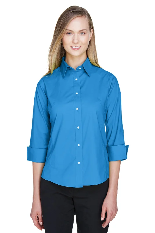 Devon & Jones Womens Perfect Fit 3/4 Sleeve Button Down Shirt - French Blue Comfortable Fit Short Shirt Devon & Jones Womens Perfect Fit 3/4 Sleeve Button Down Shirt - French Blue Comfortable Fit Short Shirt