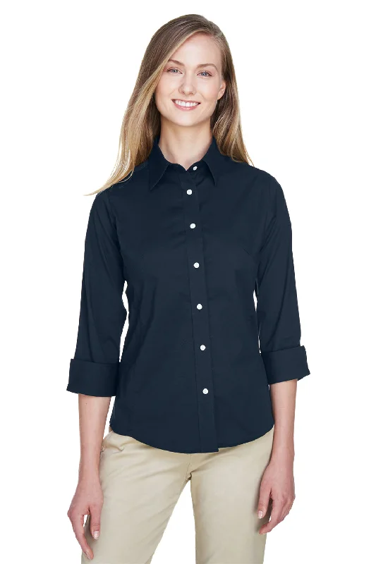 Devon & Jones Womens Perfect Fit 3/4 Sleeve Button Down Shirt - Navy Blue Stylish Printed Short Shirt Devon & Jones Womens Perfect Fit 3/4 Sleeve Button Down Shirt - Navy Blue Stylish Printed Short Shirt