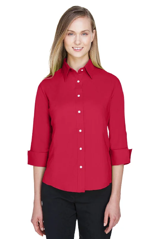 Devon & Jones Womens Perfect Fit 3/4 Sleeve Button Down Shirt - Red - Closeout Stylish Short Sleeve Polo Devon & Jones Womens Perfect Fit 3/4 Sleeve Button Down Shirt - Red - Closeout Stylish Short Sleeve Polo