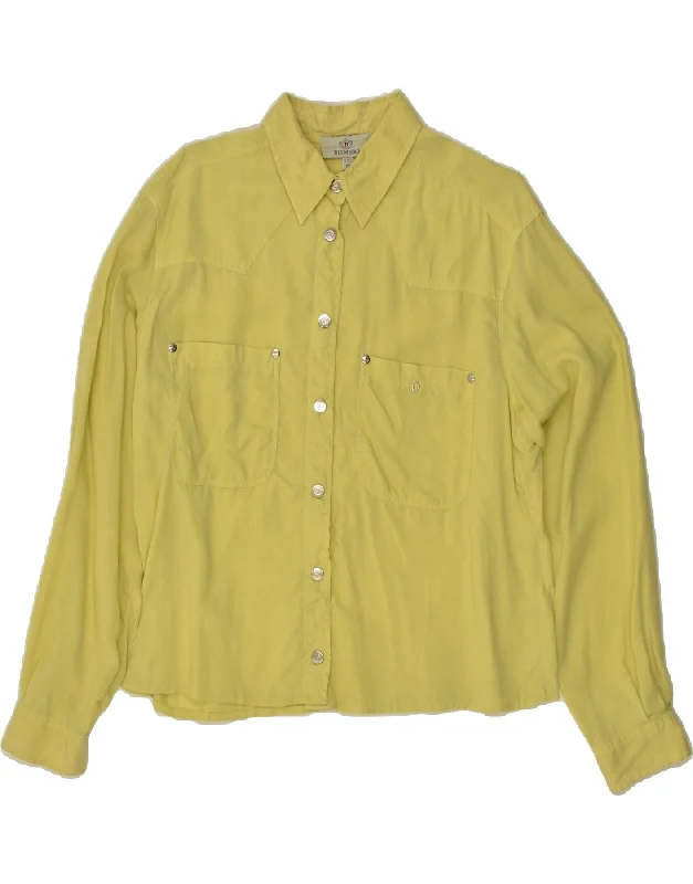 DISMERO Womens Shirt UK 14 Medium Yellow Stylish Split-Hem Short Shirt