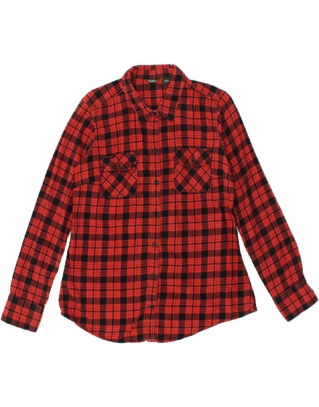 EDDIE BAUER Womens Shirt UK 16 Large Red Check Cotton Soft Silk Short Sleeve