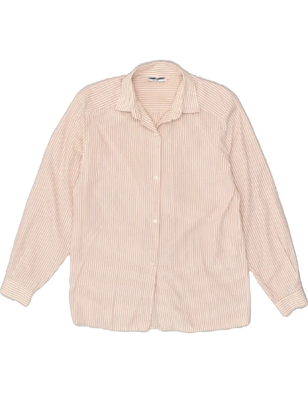 ENARA CAMICE Womens Shirt UK 12 Medium Beige Pinstripe Cotton Elegant Draped Short Shirt