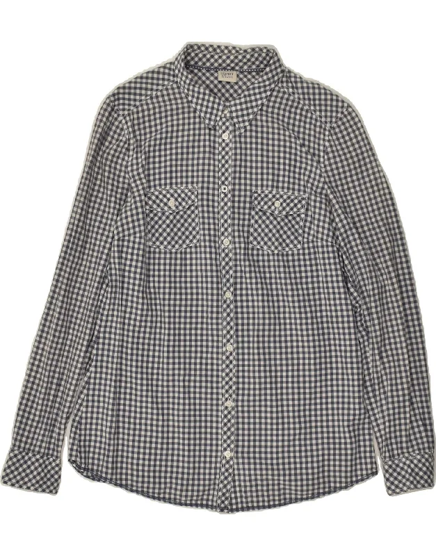 ESPRIT Womens Shirt UK 12 Medium Grey Gingham Stylish Crew Neck Shirt